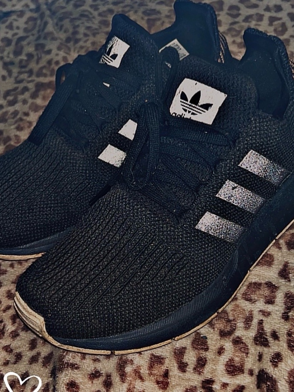 Adidas Black Knit Sneakers with gold Stripes